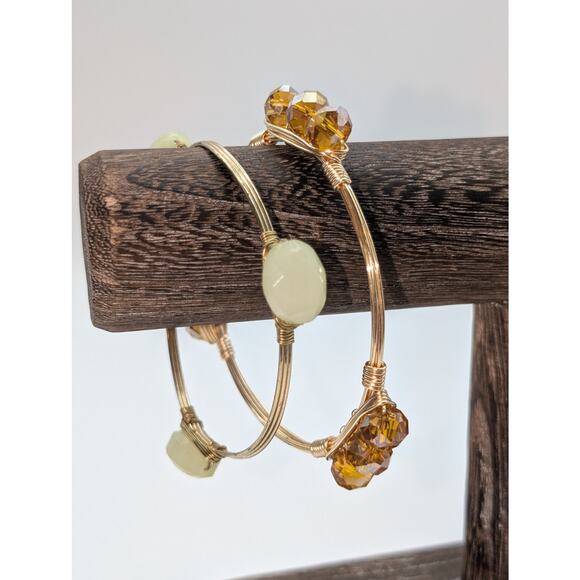 Two Gold Tone Wire Wrapped Beaded Bangle Bracelets - Picture 5 of 5